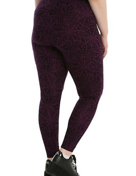 BLACKHEART PURPLE & BLACK SPIDERWEB LEGGINGS GOTH - Picture 2 of 2